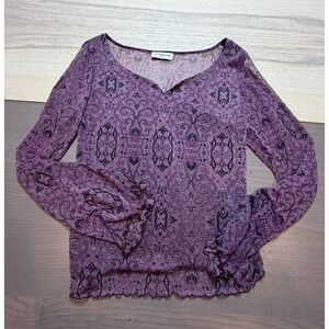 Wrapper Top‎ Women Small purple Whimsygoth Peasant Sheer Paisley Blouse